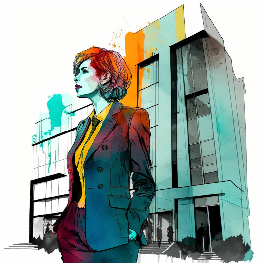 Manager in-front of a Building